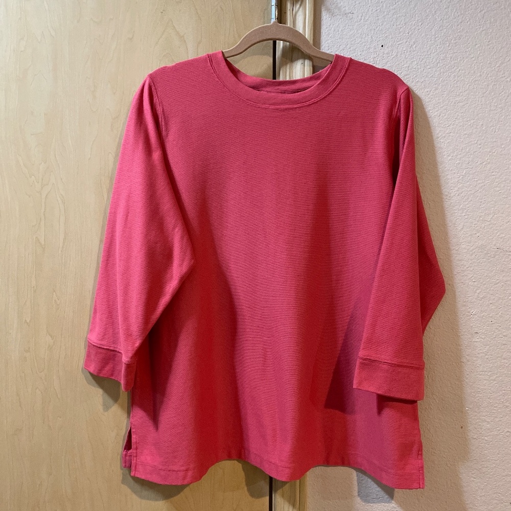 Women 1X %100 Cotton Lands End Recreational Shirt 1/2 Sleeve Salmon Pink Warm